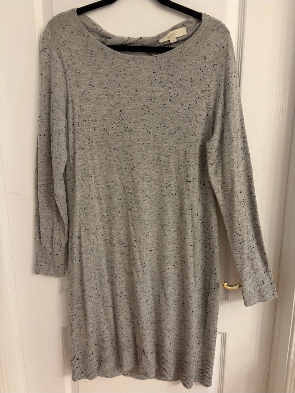 LOFT Light Gray Speckled Long Sleeve Dress With Back Twist